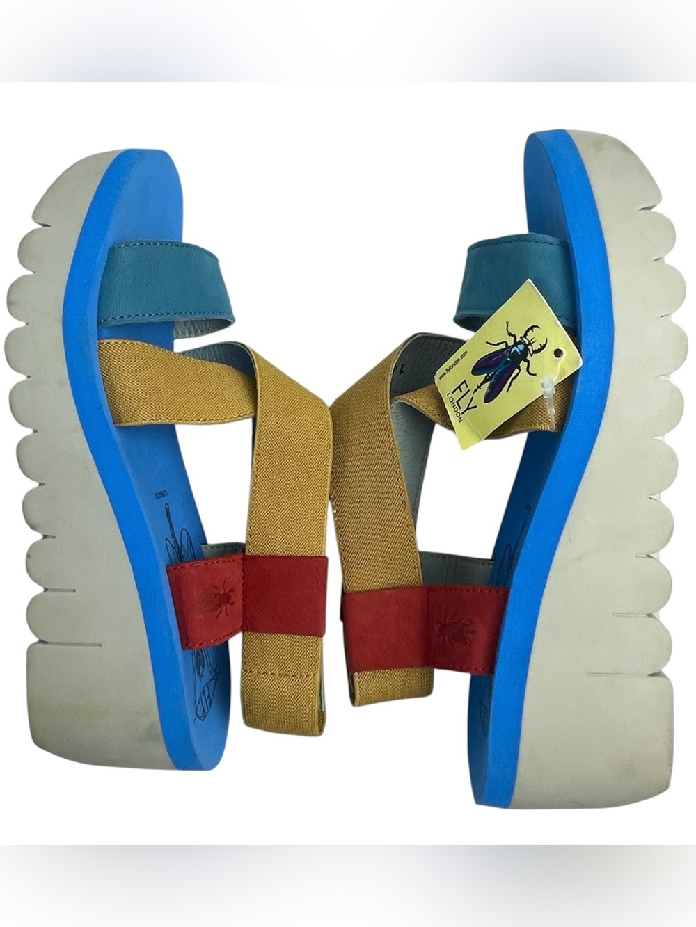 FLY London Sling-Back Sandals YABI922FLY LIPSTICK Red/Yellow/Blue 38 7.5-8 READ - Picture 11 of 15